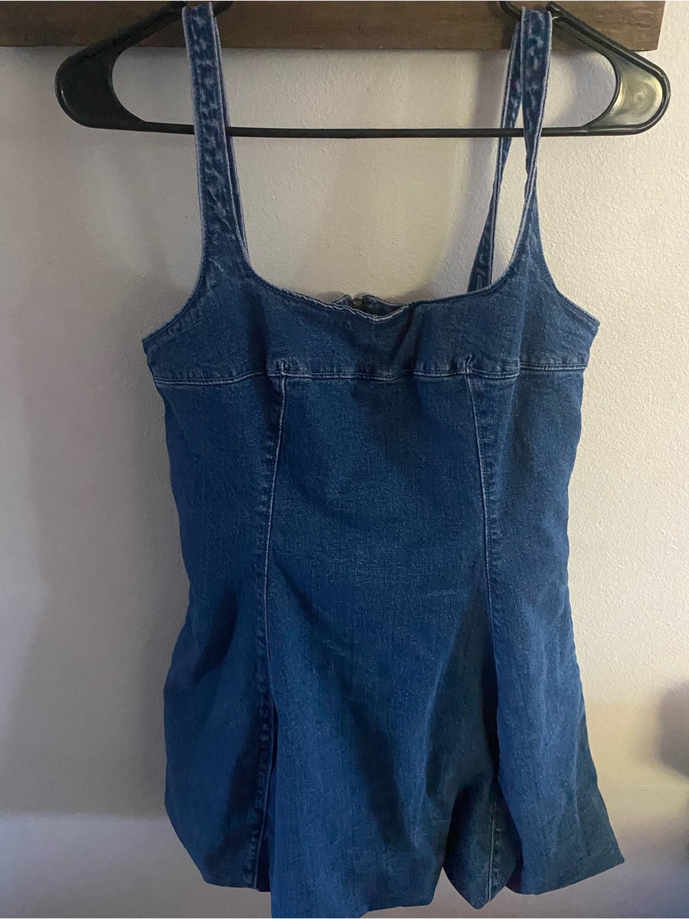 Abercrombie & Fitch Squareneck Bubble Hem Blue Denim Mini Dress Size Medium - Picture 2 of 4